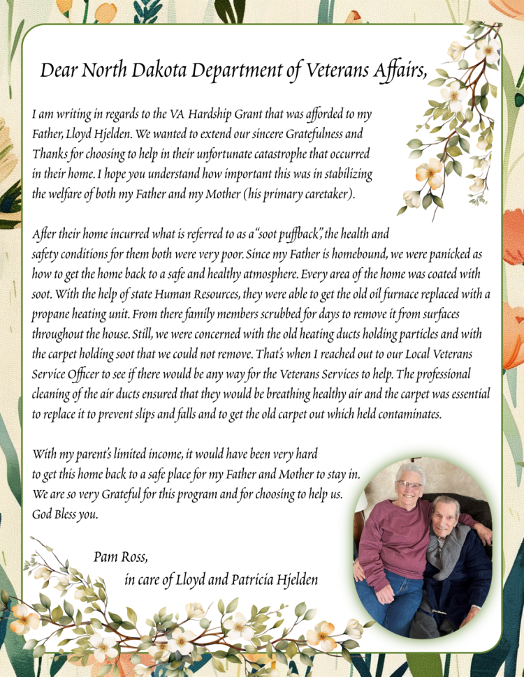Appreciation Letter from Veterans Family.