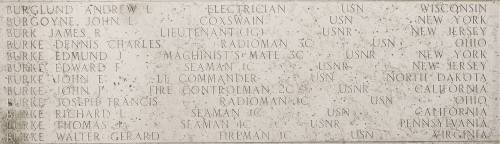 Memorial displaying John Burke's name, rank, service branch, and home state.