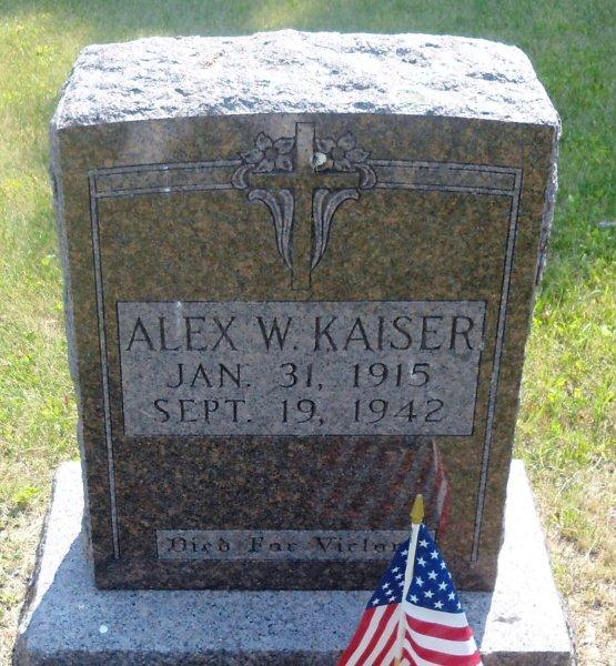 Staff Sergeant Alex W Kaiser grave marker with small American Flag photo