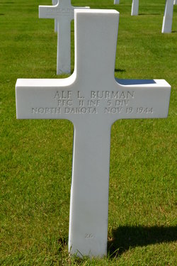 Private First Class Alf L Burman cross grave marker photo
