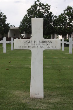 Private First Class Alger H Burman cross grave marker photo