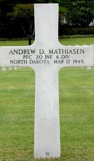 Private First Class Andrew D Mathiasen cross grave marker phtoo