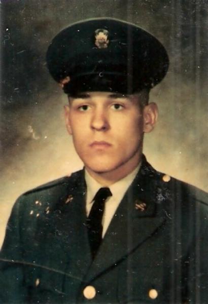 Sergeant Richard John Boehm portrait shows service member in a formal U.S. Army dress uniform, photographed in a classic studio setting with a soft gradient background.