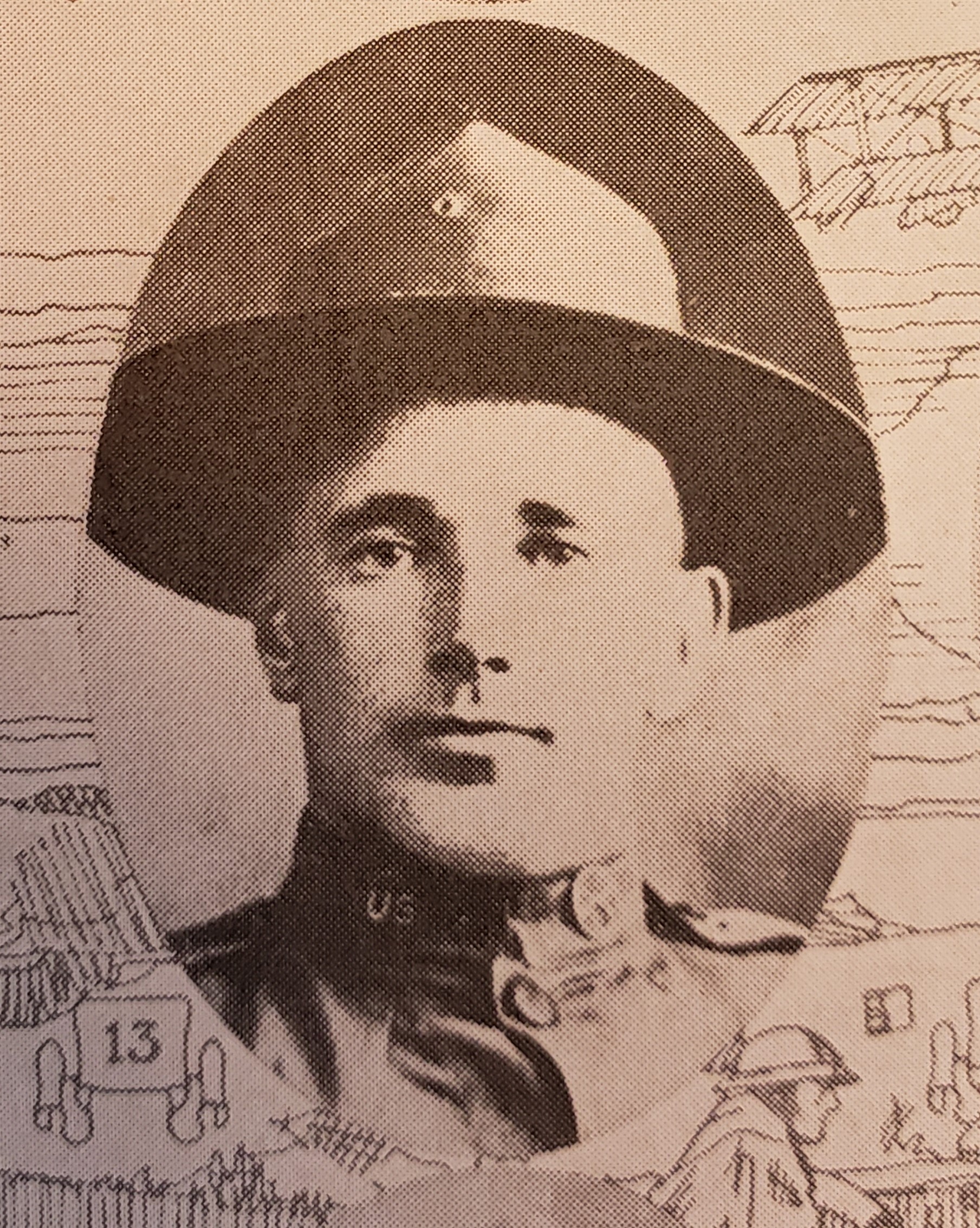 Vintage oval portrait of Clarence Charles Carey, a World War I soldier wearing a Montana peak campaign hat.