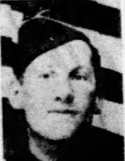 Private Charles Walter Hansen in uniform in front of American Flag photo