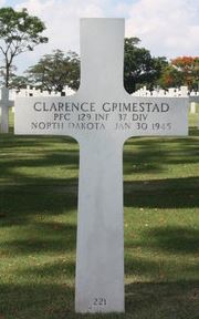 Private First Class Clarence Grimestad cross grave marker photo