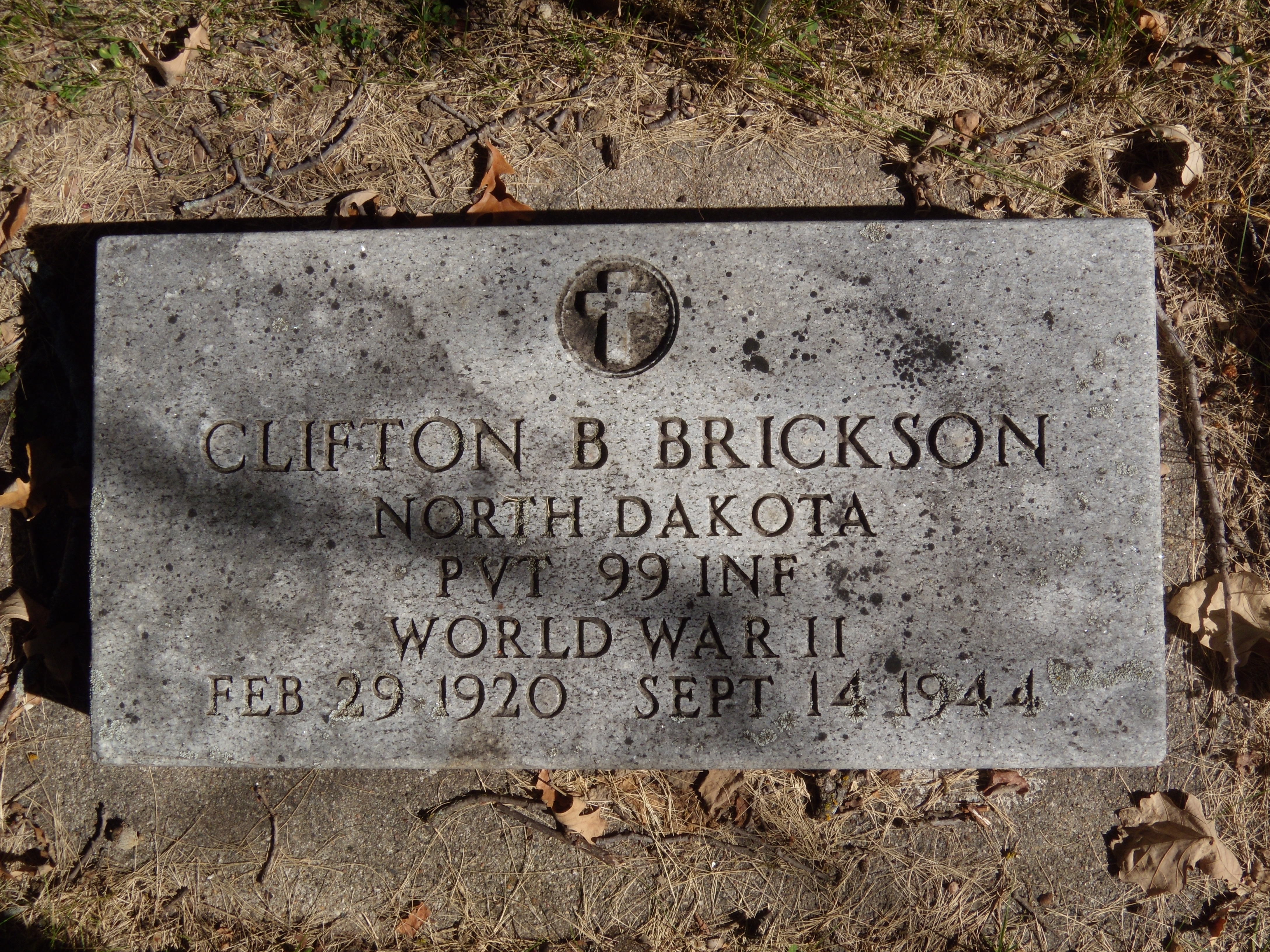 Private Clifton B Brickson grave marker photo