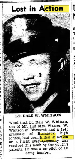 Second Lieutenant Dale W Witson obituary newspaper photo