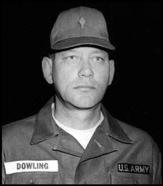 This photograph shows a U.S. Army service member Francis Dowling in a formal portrait, presented in a clean, straightforward style typical of mid 20th‑century military photography.