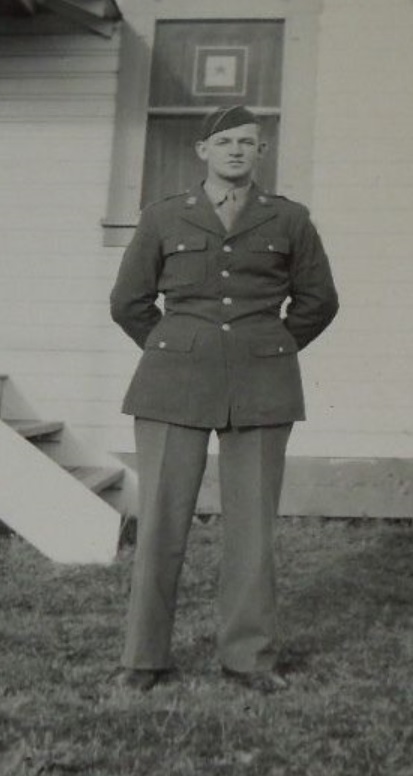 Private Earl K Grodt in uniform standing photo