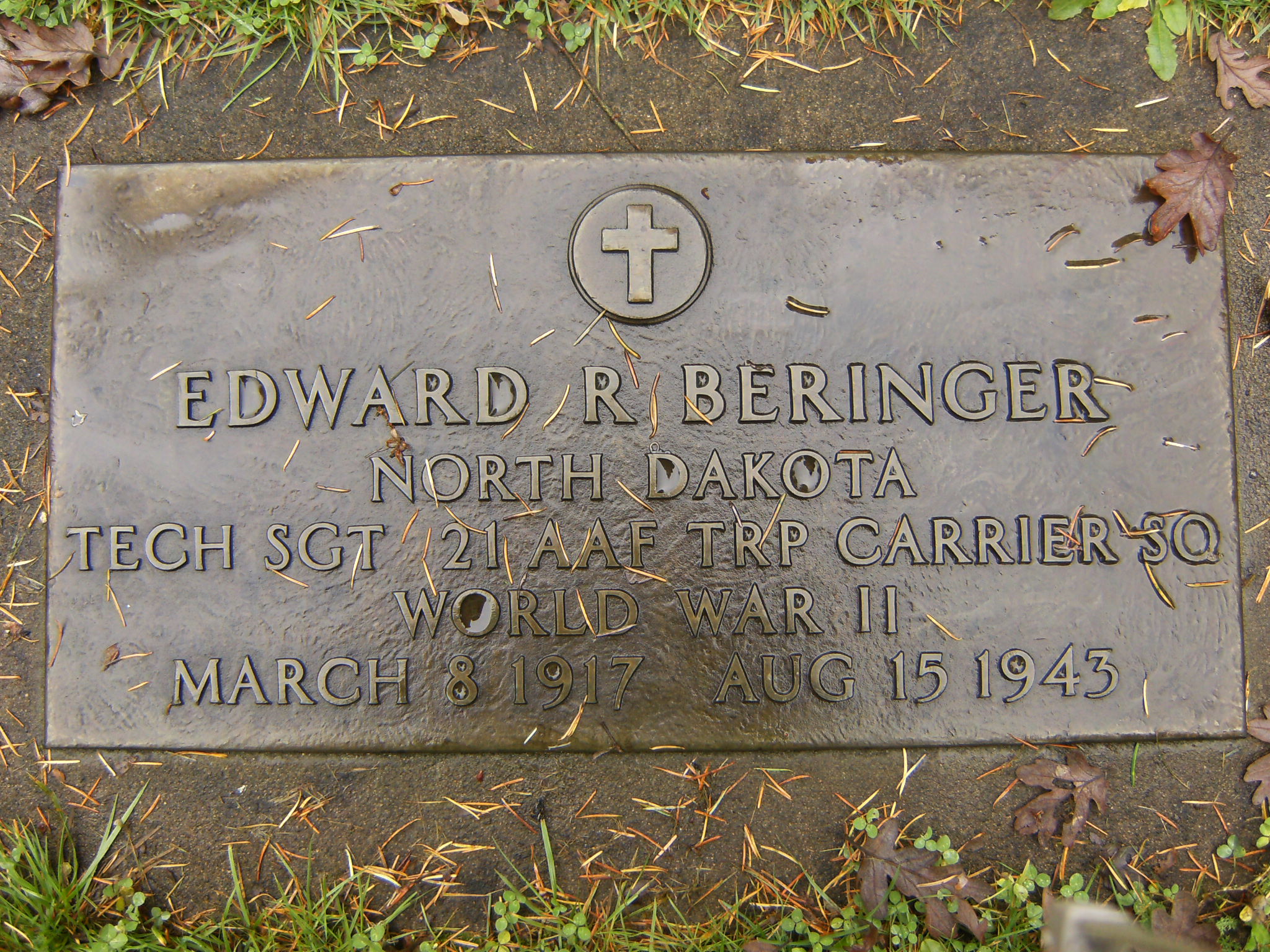 Technical Sergeant Edward R Beringer grave marker photo
