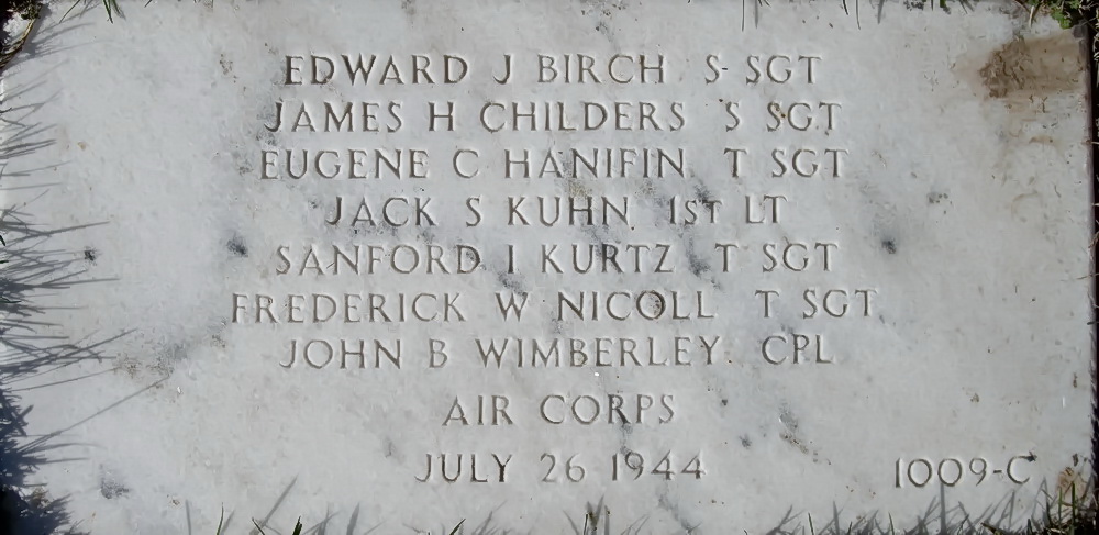 Staff Sergeant Edward J Birch memorial stone with name of several servicemen photo