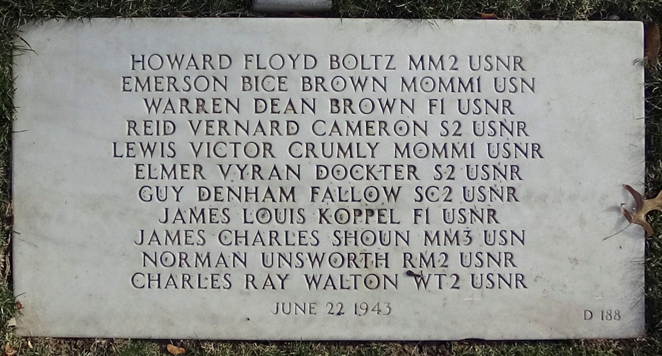 Seaman Second Class Elmer V Dockter memorial marker with several other names photo