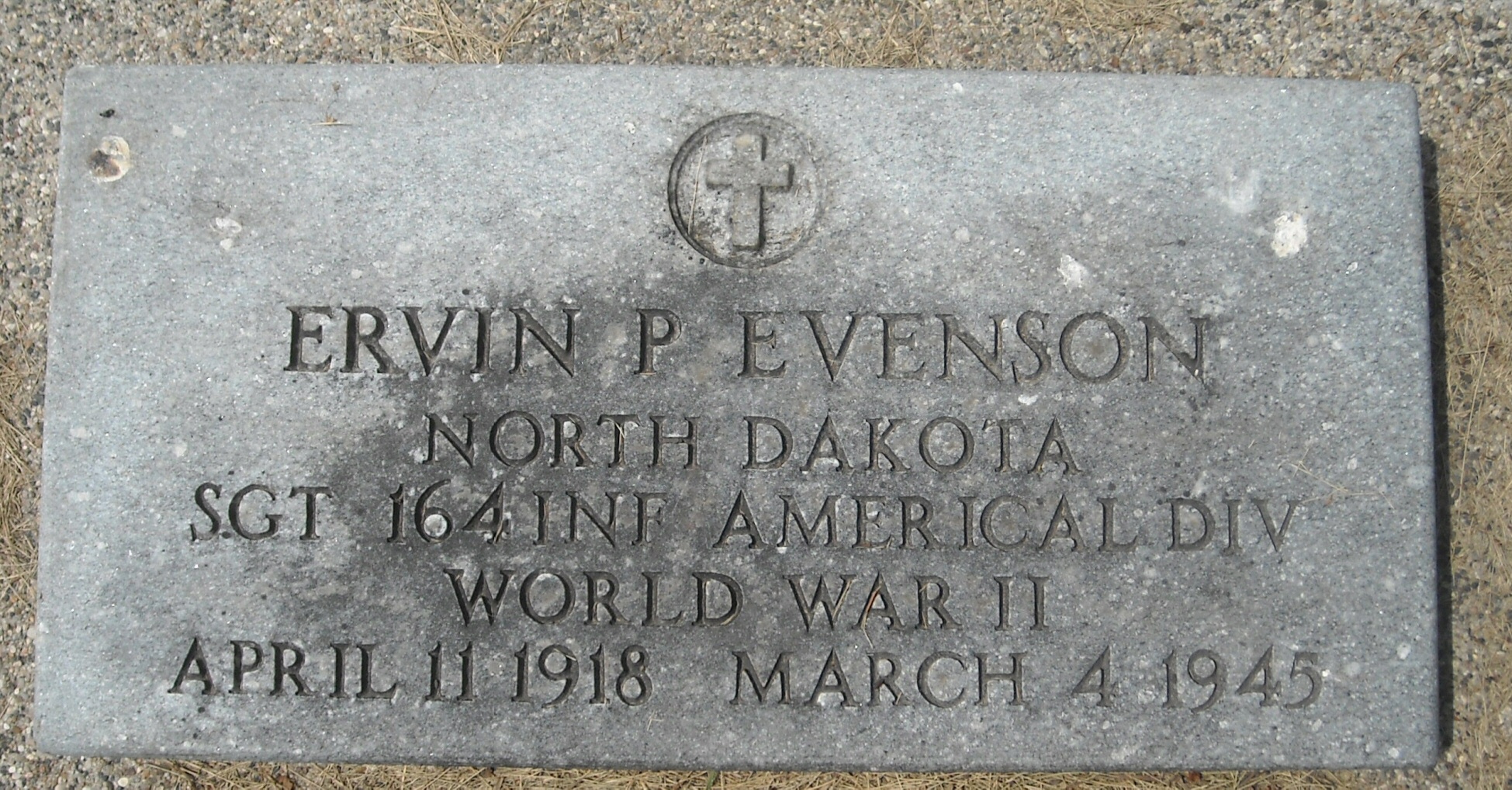 Sergeant Ervin P Evenson grave marker photo