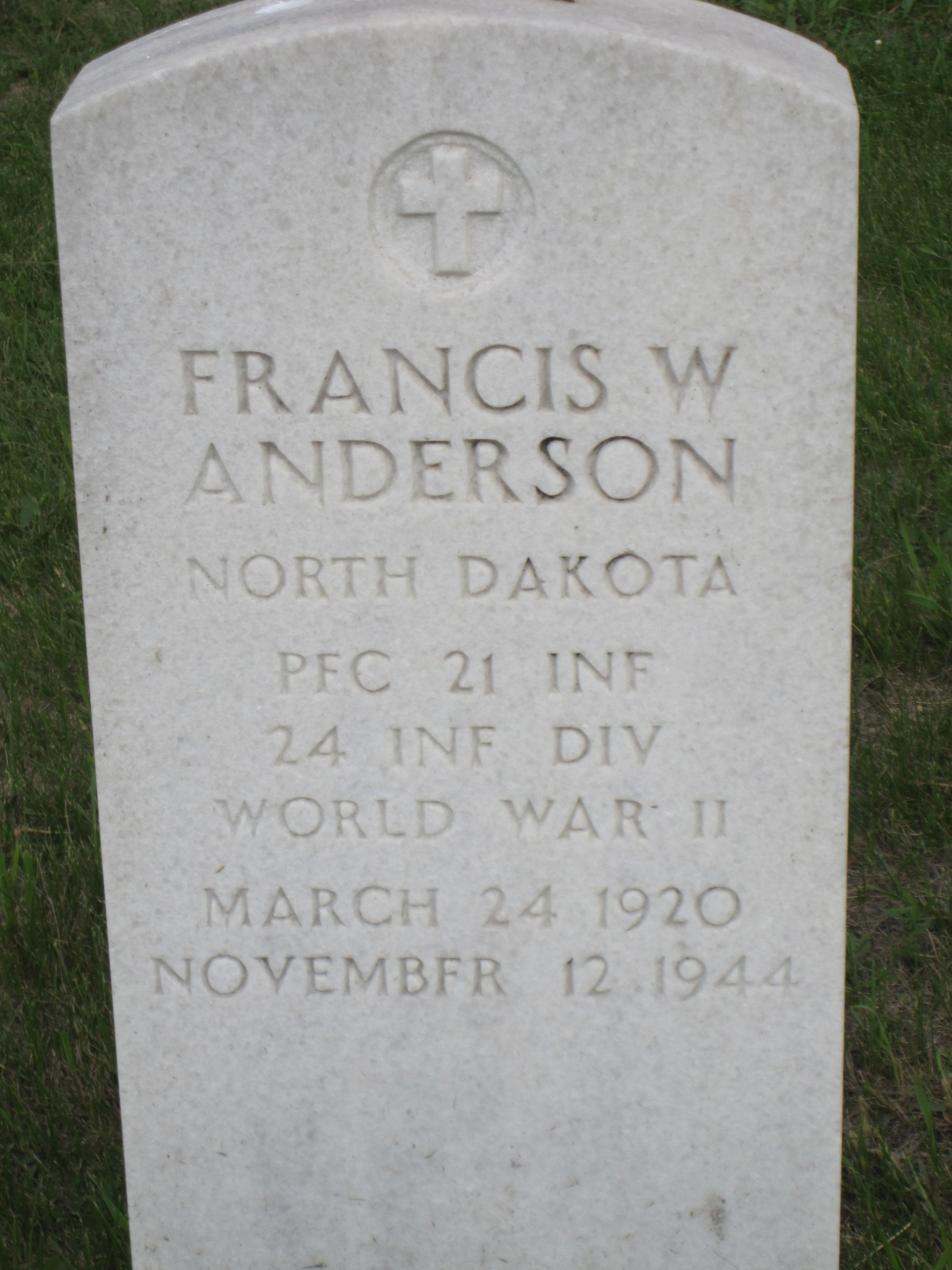 Private First Class Francis W Anderson grave marker photo