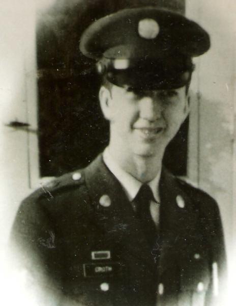 Stephen Groth black‑and‑white portrait standing outdoors in uniform.