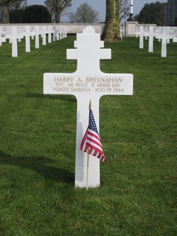Private First Class Harry A Bresnahan cross grave marker with flag photo