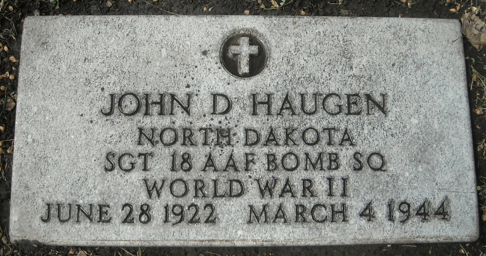 Sergeant John D Haugen grave marker photo