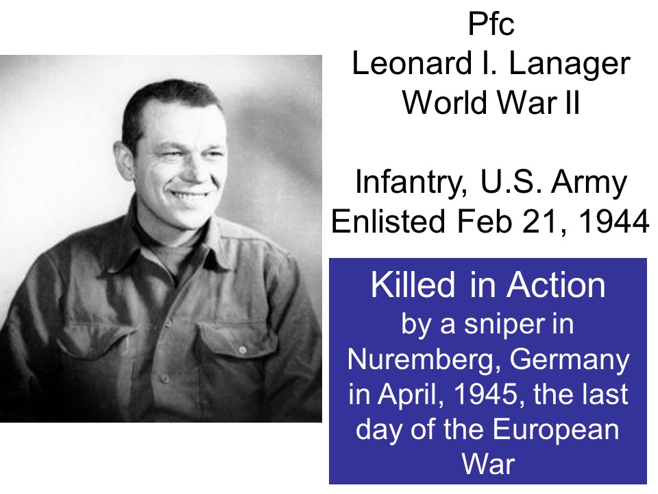 Private First Class Leonard I Langager photo with additional information of when he enlisted, was killed, where and when