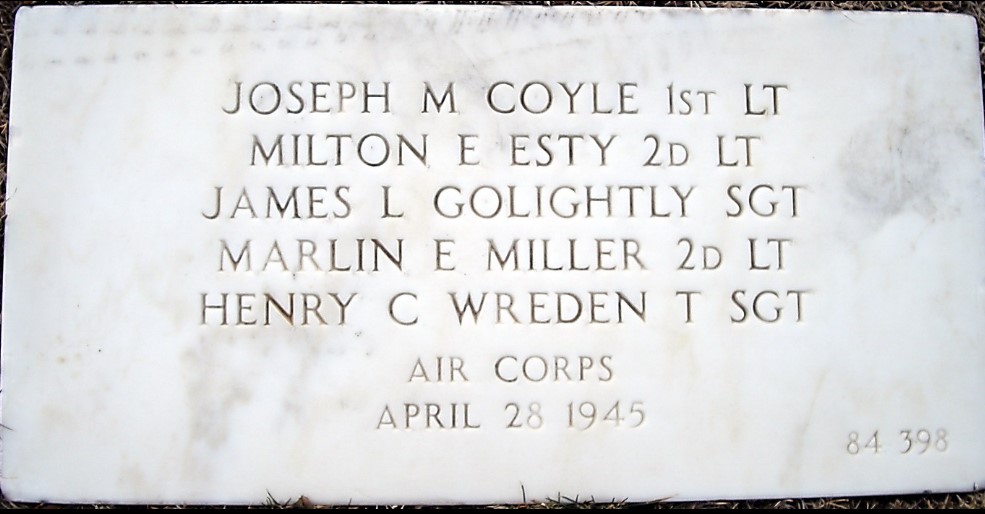 Second Lieutenant Marlin Elwood Miller memorial photo honoring him and four other service members