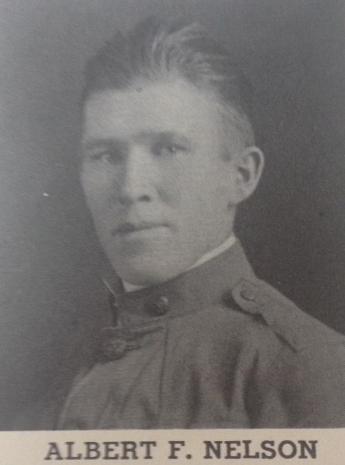 Vintage black-and-white portrait of Sergeant Albert F. Nelson in a World War I-era military uniform.