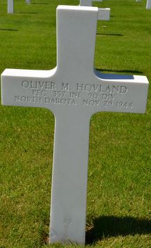 Private First Class Oliver M Hovland cross grave marker photo
