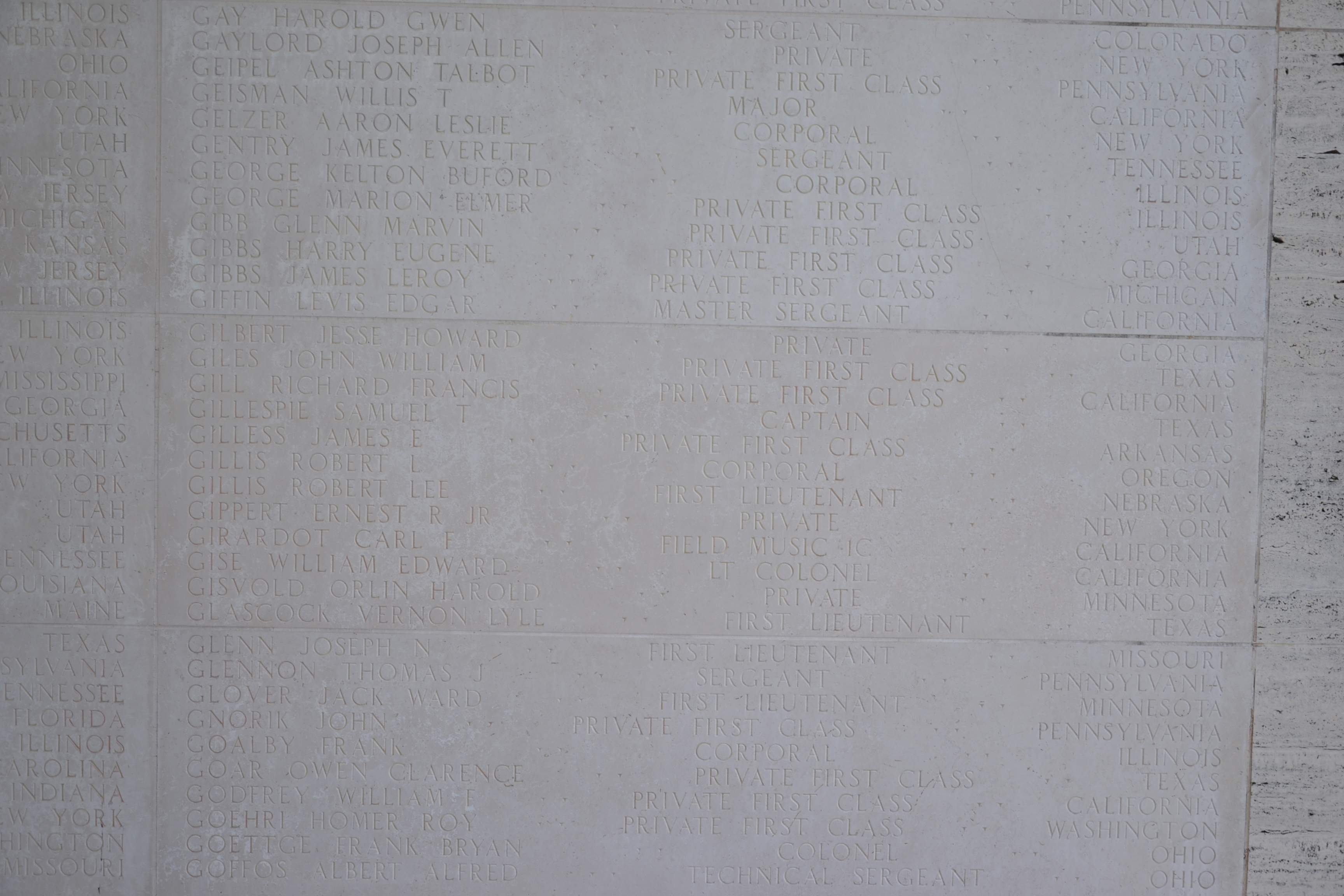 Memorial with names of fallen including Private Orlin H Gisvold