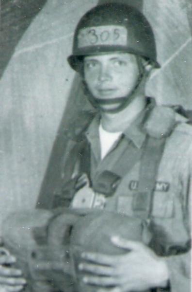 Donald Soby photo in military uniform wearing a parachute
