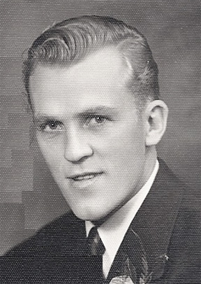 Flight Officer Vernon B Jensen in civilian clothes head and shoulder photo