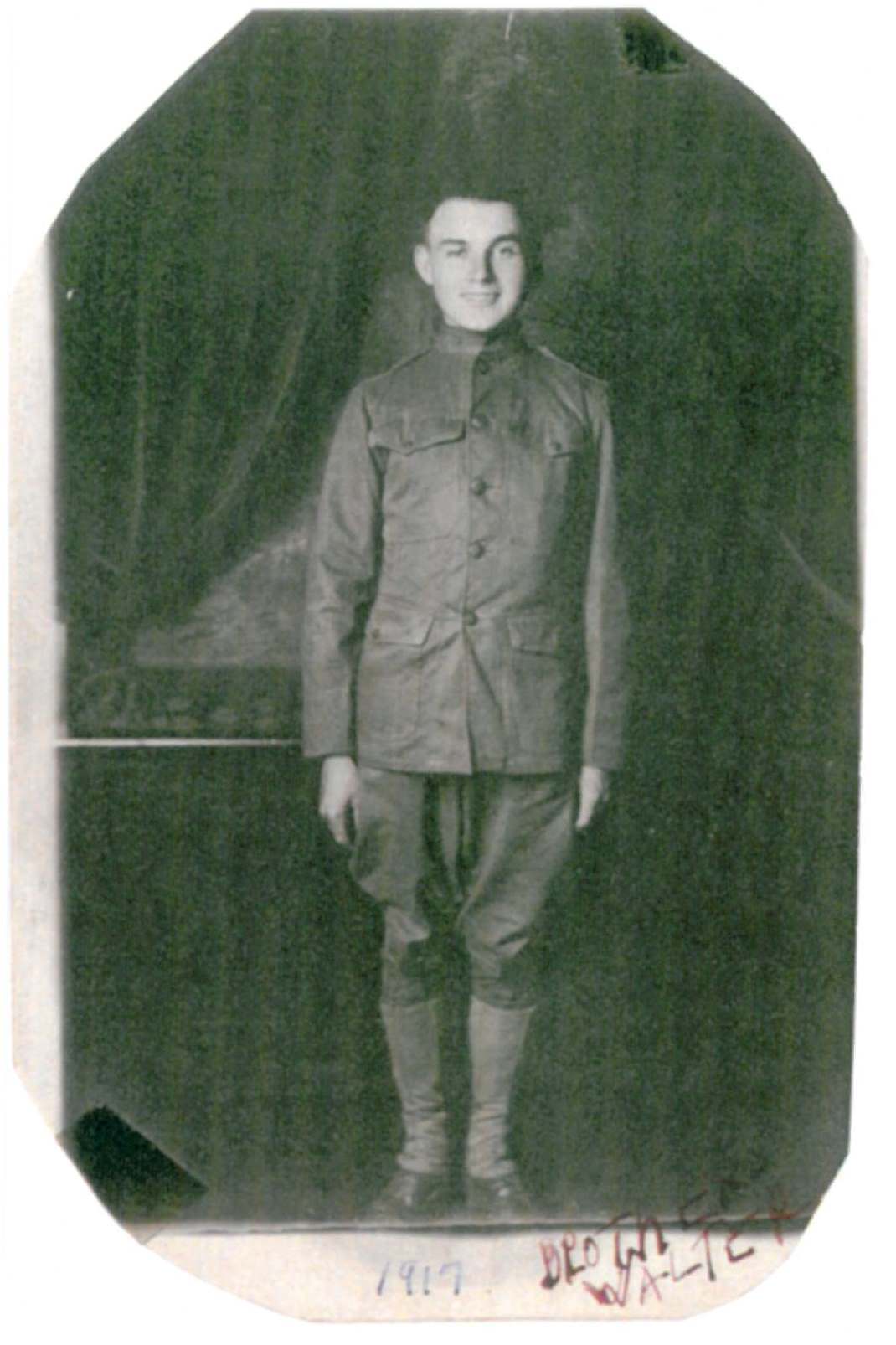 Full-length vintage portrait of Walter J Keefe a World War I-era soldier from 1917.