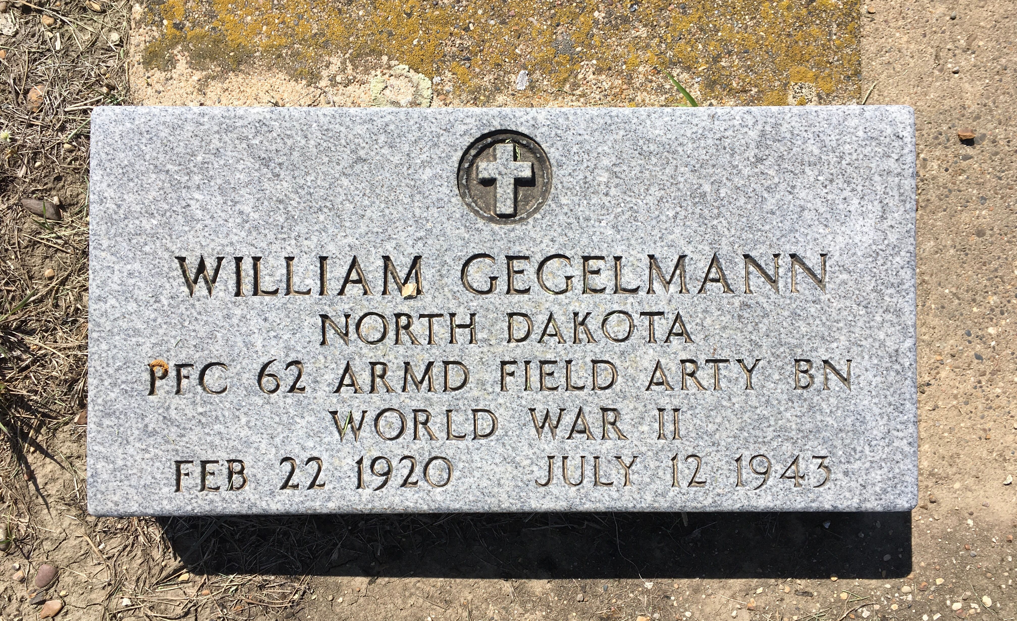 Private First Class William Gegelmann grave marker photo