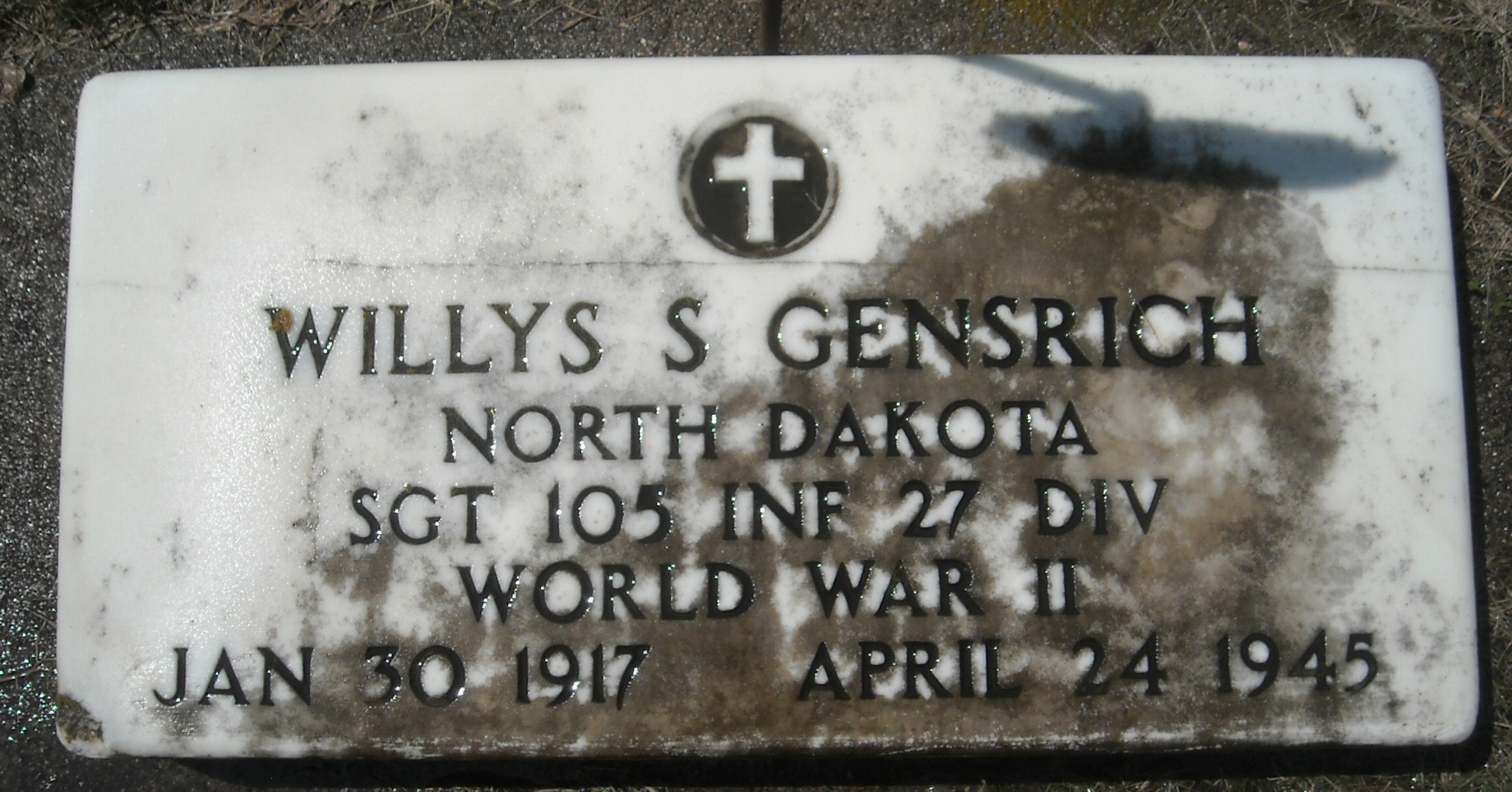 Private Willys S Gensrich grave marker photo