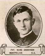 Vintage oval portrait of Private Hans Anderson from Montpelier, North Dakota.