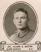 Vintage oval portrait of Corporal Claude B. Bartow from Slope Center, North Dakota.
