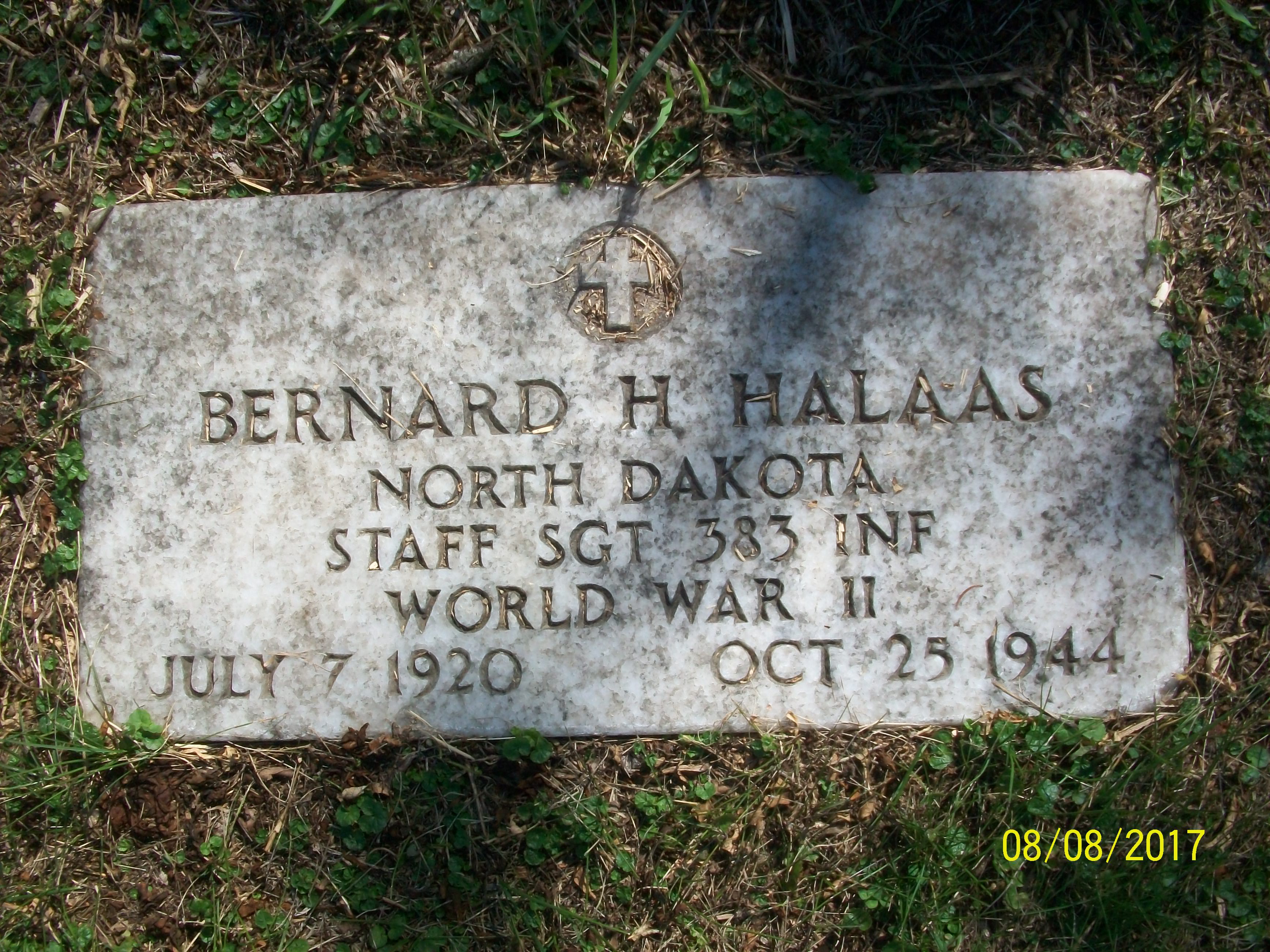 Staff Sergeant Bernard H Halaas grave marker photo