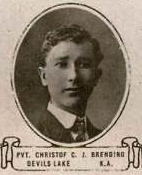 Vintage oval portrait of Private Christof C. Brending from Devils Lake, North Dakota.