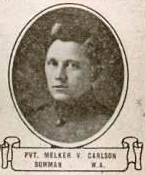 Vintage oval portrait of Private Melker V. Carlson from Bowman, North Dakota.