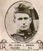 Vintage oval portrait of Corporal Elmer L. Dokken from Palermo, North Dakota.