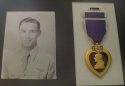 Corporal Fred P Pfau in uniform photo along with purple heart photo