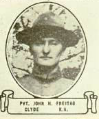 Vintage oval portrait of Private John H. Freitag from Clyde, North Dakota.