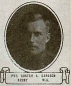 Vintage oval portrait of Private Gustav A. Carlson from Rugby, North Dakota.