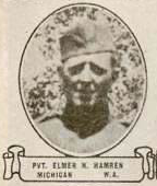 Oval portrait of Private Elmer N. Hawken from Michigan in military uniform.