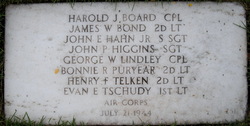 Second Lieutenant Henry F Telken's name inscribed with several other names on memorial photo