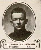 A vintage, black-and-white oval portrait of Private Martin Hollingsworth of Sykeston, North Dakota.