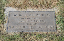 his is a bronze military grave marker honoring John F. Deutsch Jr., a U.S. Air Force veteran from North Dakota who served during the Vietnam War.