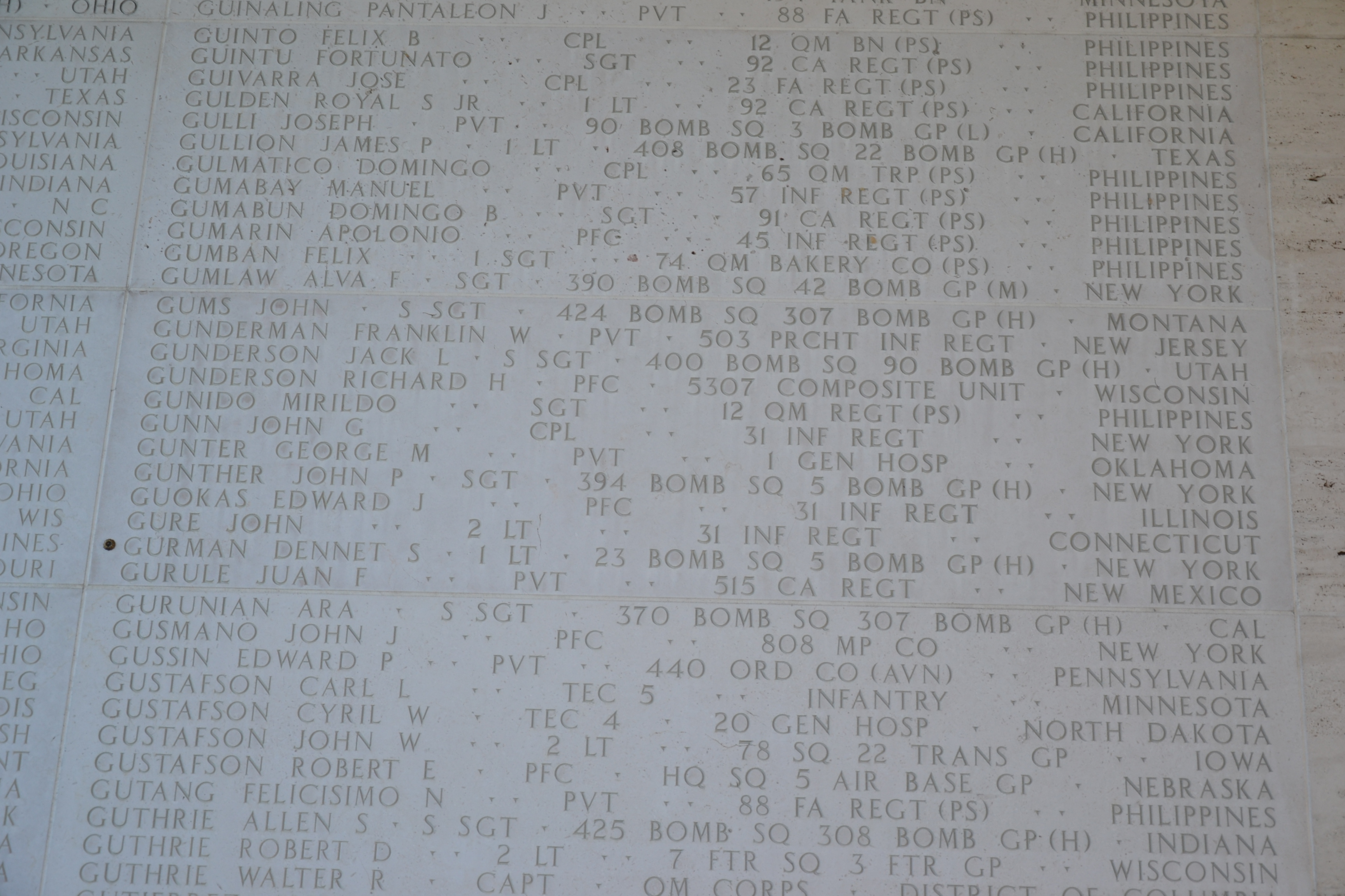 Tablet of the missing with names including Staff Sergeant John Gums