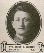 Vintage oval portrait of Private Oscar E. Johnson from Willow City, North Dakota.