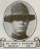 Vintage oval portrait of Private 1st Class Bernt R. Kleveland from Mayville, North Dakota.