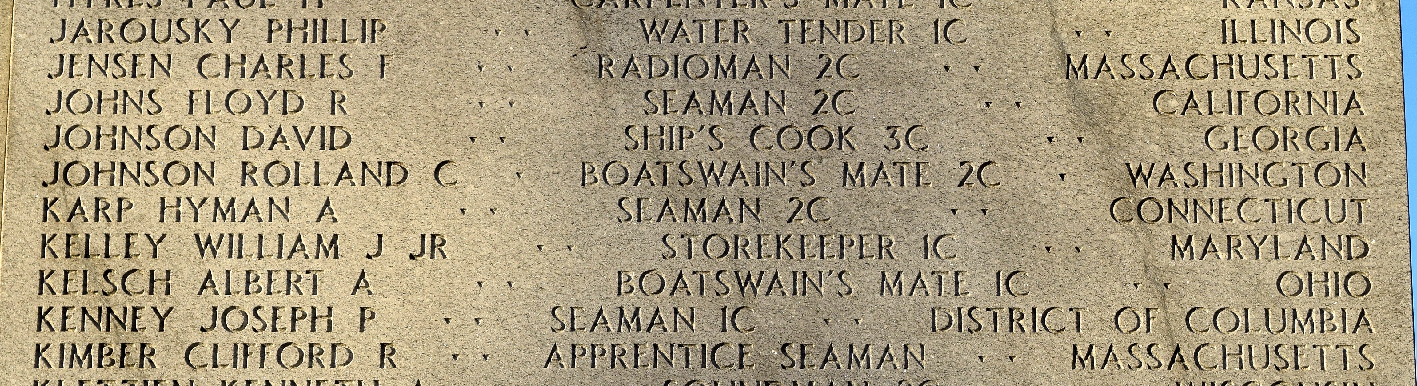 Boatswain's Mate Second Class Rolland C Johnson's name in Tablets of the Missing memorial photo