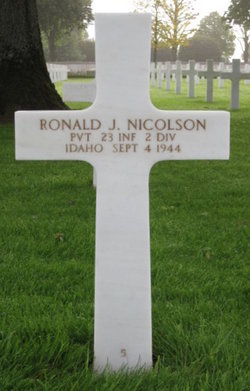 Private Ronald J Nicolson cross grave marker photo